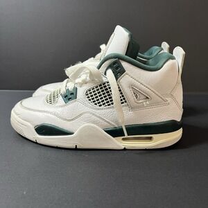 Nike Air Jordan 4 Unisex Kids Sneaker White/Green Leather 5Y FQ8213-103 Athletic